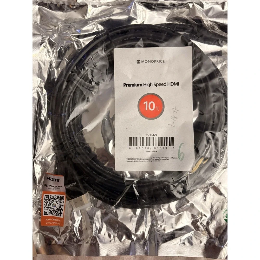 Monoprice Premium High Speed HDMI Cable HDR 10ft - Black 15429